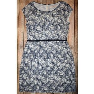 Loft Rose Pattern Midi Dress Cream / Navy 8P‎